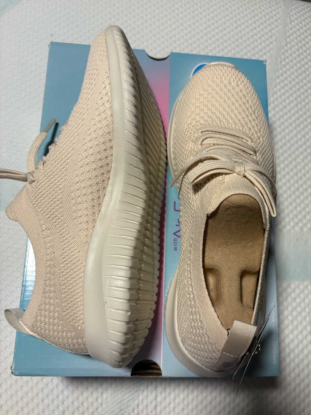 Skechers Women's Slip-On Knit Sneakers in Light Beige - Picture 2 of 4